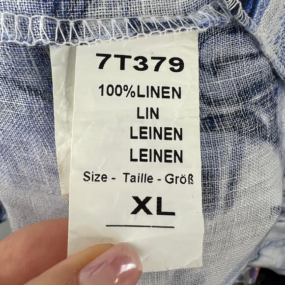 Piazza Del Tempio White Blue Tiered Top Linen Abstract Print Scoop Neck Size XL - Picture 11 of 12